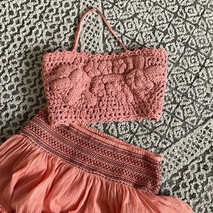 Free People Nwt Crop Top/Tiered Ruffle long Skirt Set | Color: Pink | Size: XS